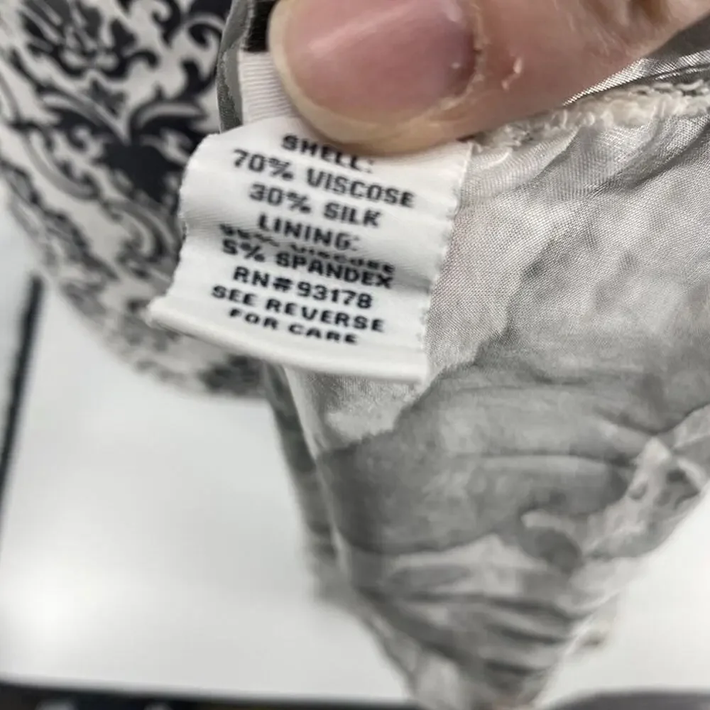 Belle France White & Gray Sheer Silk Blend Cover-Up Blouse Roll Tab Sleeves M - Picture 9 of 9
